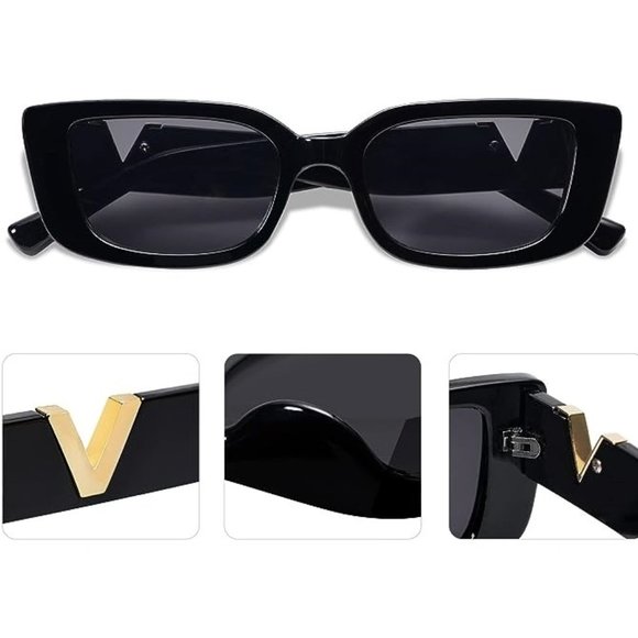 2 Pack Vintage Rectangle Sunglasses for Women 90s Retro - Picture 3 of 5